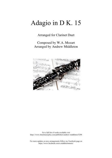 Adagio In D Arranged For Clarinet Duet Sheet Music