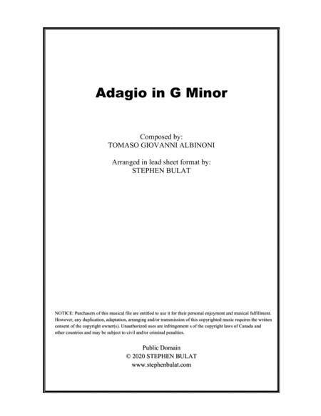 Adagio In G Minor Albinoni Lead Sheet In Original Key Of G Minor Sheet Music