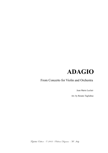 Adagio J M Leclair Arr For String Quartet With Parts Sheet Music