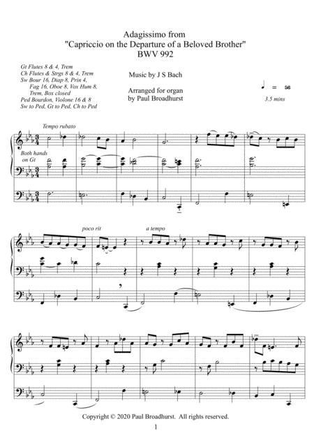 Free Sheet Music Adagissimo Bwv 992 By J Bach