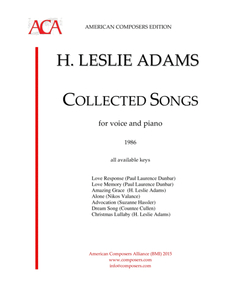 Adams Collected Songs Sheet Music