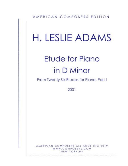 Adams Etude In D Minor Part I No 5 Sheet Music