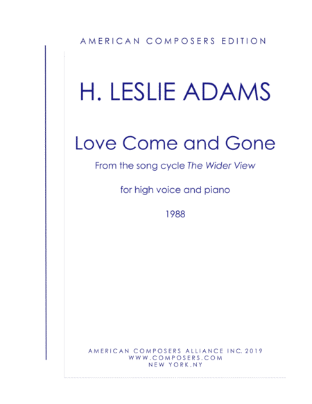 Free Sheet Music Adams Love Come And Gone From The Wider View