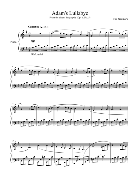 Free Sheet Music Adams Lullabye