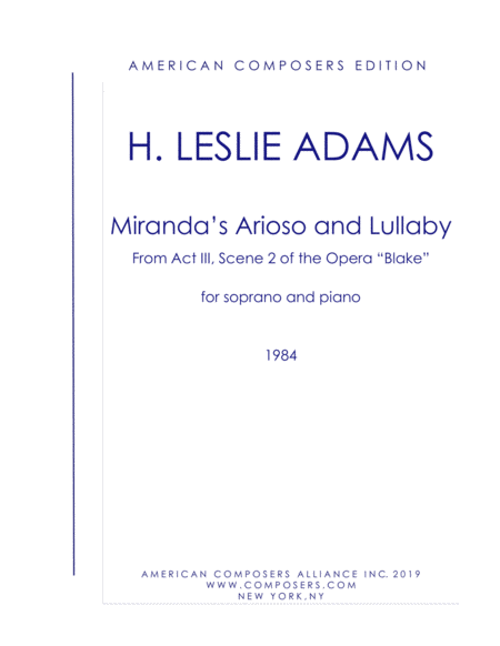 Adams Mirandas Arioso And Lullaby From Blake Sheet Music