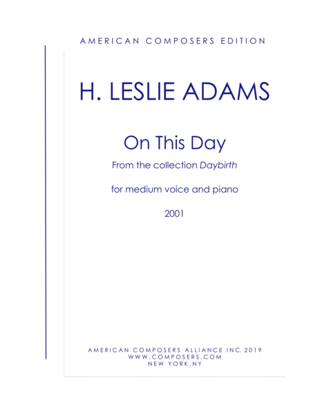 Adams On This Day From Daybirth Sheet Music