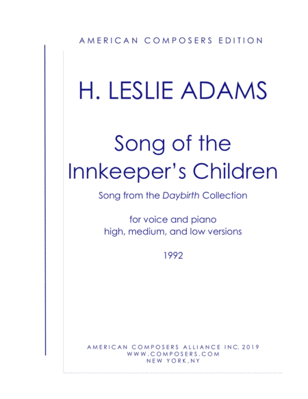 Adams Song Of The Innkeepers Children From Daybirth Sheet Music