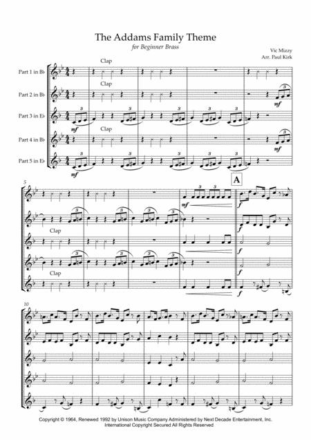 Addams Family Theme Beginner Brass Sheet Music