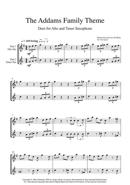 Addams Family Theme Duet For Alto And Tenor Saxophone Sheet Music