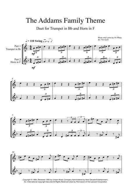 Addams Family Theme Duet For Trumpet In Bb And Horn In F Sheet Music