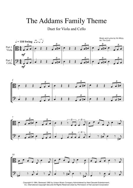 Addams Family Theme Duet For Viola And Cello Sheet Music