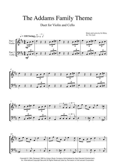 Free Sheet Music Addams Family Theme Duet For Violin And Cello