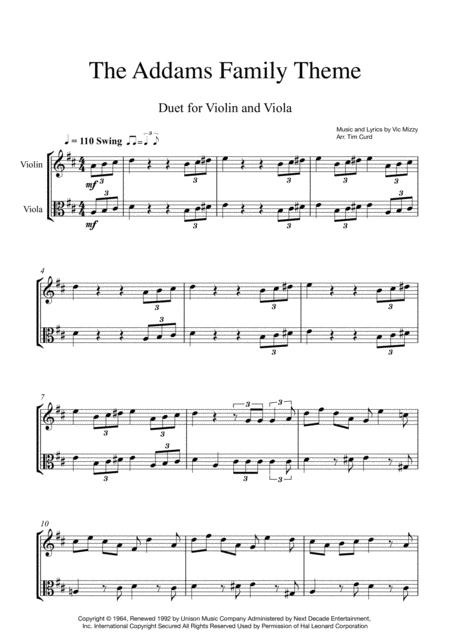 Addams Family Theme Duet For Violin And Viola Sheet Music