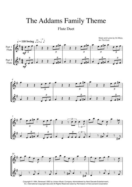 Addams Family Theme Flute Duet Sheet Music