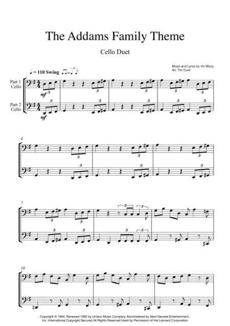 Addams Family Theme For Cello Duet Sheet Music