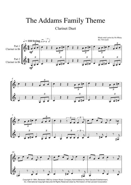 Free Sheet Music Addams Family Theme For Clarinet Duet