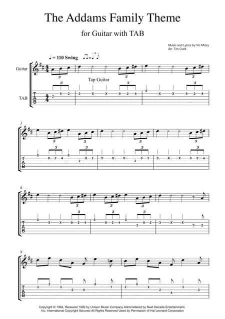 Addams Family Theme For Easy Guitar With Tab Sheet Music