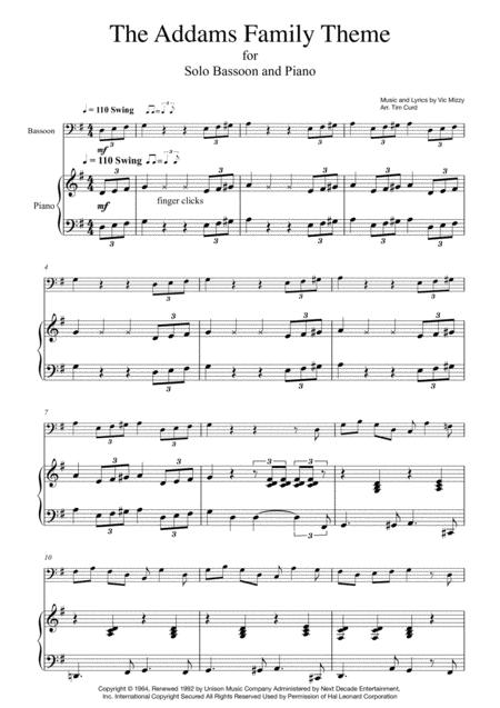 Free Sheet Music Addams Family Theme For Solo Bassoon And Piano