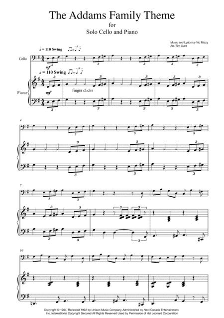Free Sheet Music Addams Family Theme For Solo Cello And Piano