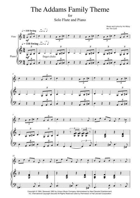 Free Sheet Music Addams Family Theme For Solo Flute And Piano