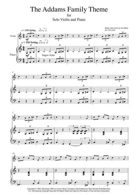 Addams Family Theme For Solo Violin And Piano Sheet Music