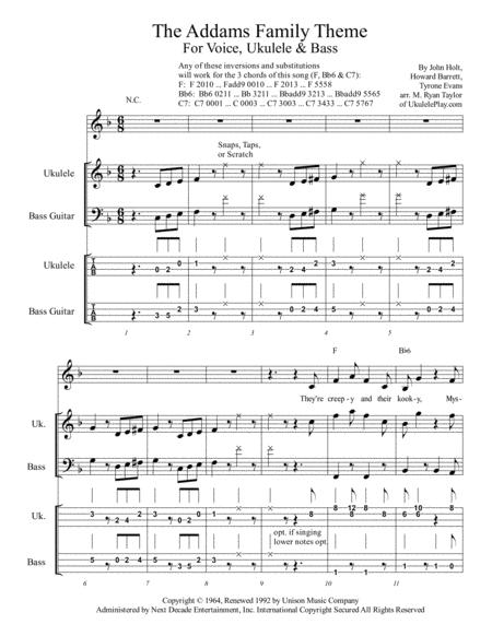 Addams Family Theme For Ukulele Opt Voice Bass Sheet Music