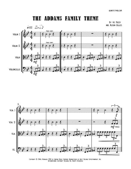 Addams Family Theme String Quartet Sheet Music