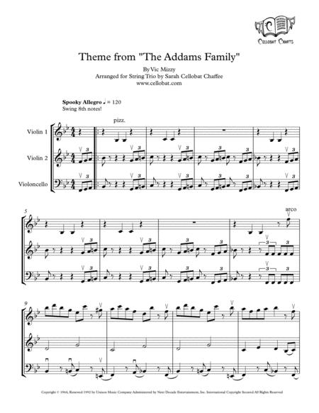 Addams Family Theme String Trio 2 Violins Cello Vic Mizzy Arr Cellobat Sheet Music