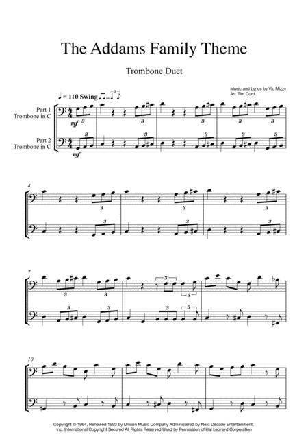 Addams Family Theme Trombone Duet Sheet Music