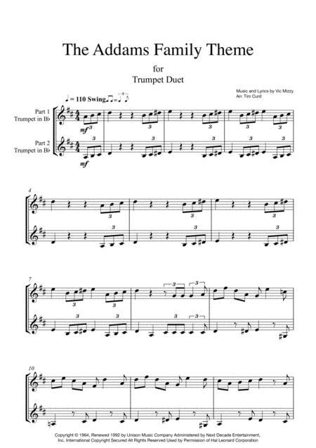 Free Sheet Music Addams Family Theme Trumpet Duet