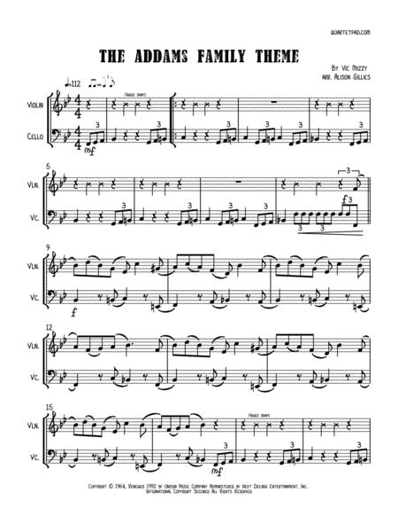 Addams Family Theme Violin And Cello Duet Sheet Music