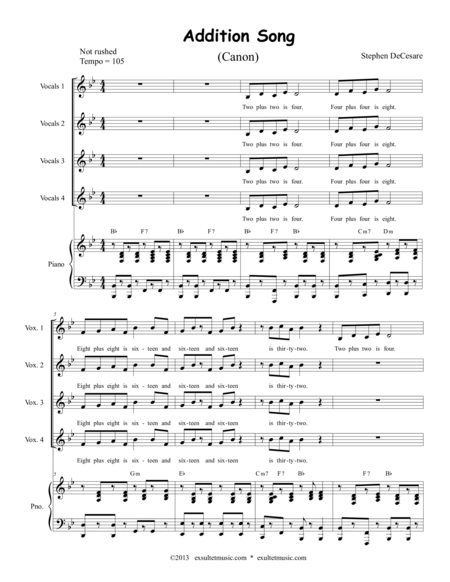 Addition Song Canon Sheet Music