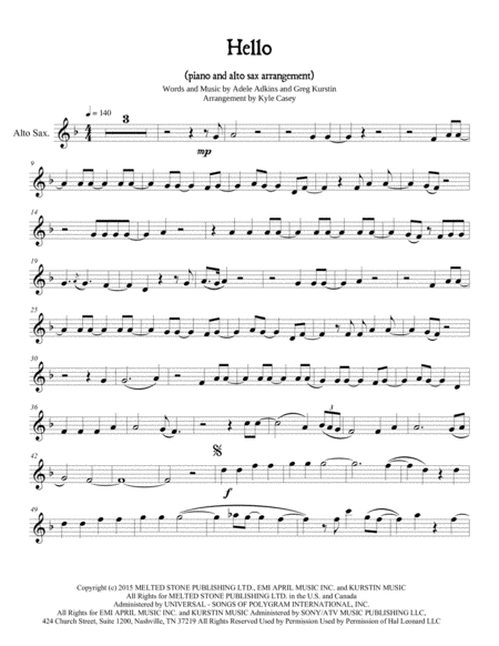 Free Sheet Music Adele Hello For Alto Sax And Piano