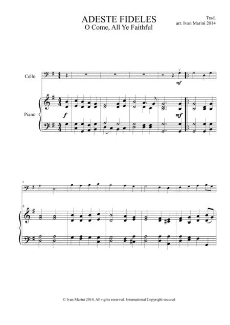 Adeste Fideles O Come All Ye Faithful For Cello And Piano Sheet Music