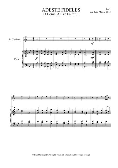 Free Sheet Music Adeste Fideles O Come All Ye Faithful For Clarinet And Piano