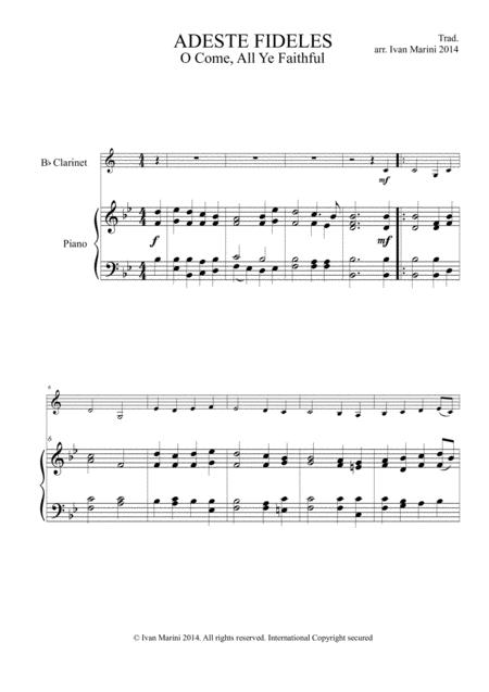 Adeste Fideles O Come All Ye Faithful For Easy Clarinet And Piano Sheet Music