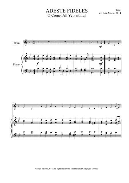 Adeste Fideles O Come All Ye Faithful For Horn And Piano Sheet Music