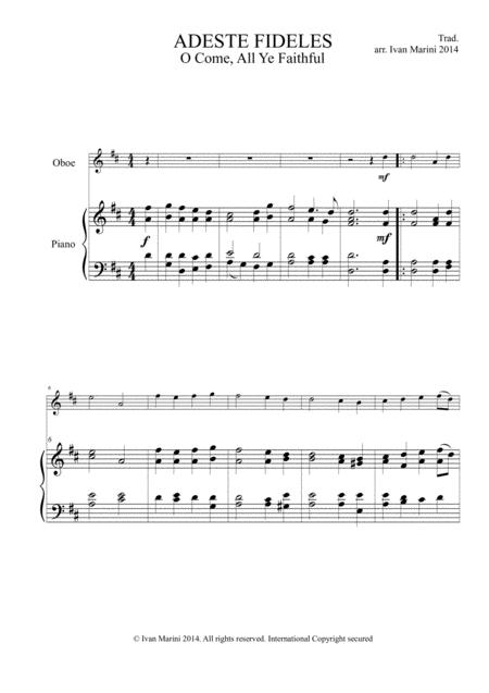 Free Sheet Music Adeste Fideles O Come All Ye Faithful For Oboe And Piano