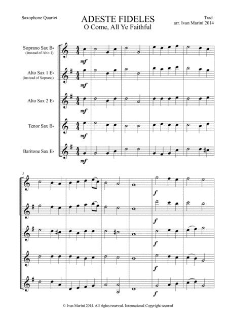 Adeste Fideles O Come All Ye Faithful For Saxophone Quartet Sheet Music