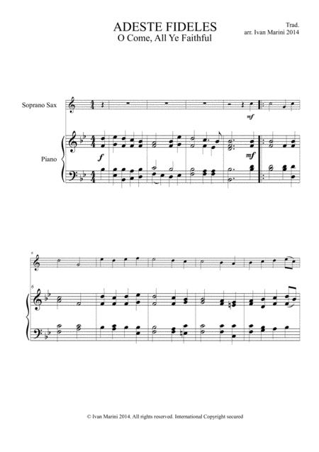 Adeste Fideles O Come All Ye Faithful For Soprano Sax And Piano Sheet Music