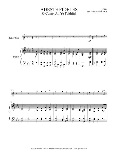 Adeste Fideles O Come All Ye Faithful For Tenor Sax And Piano Sheet Music