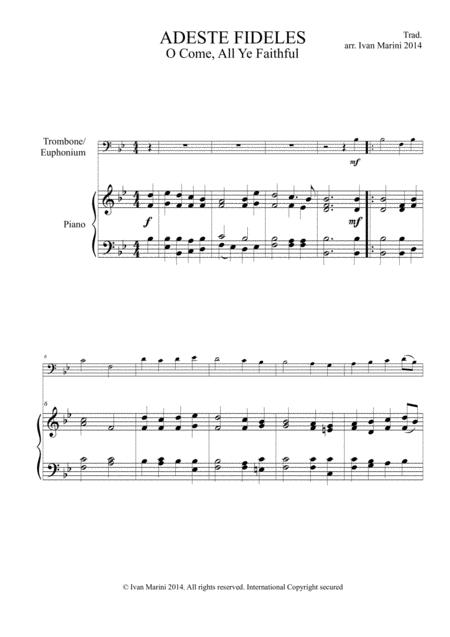 Adeste Fideles O Come All Ye Faithful For Trombone Or Euphonium And Piano Sheet Music