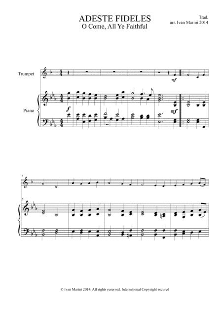 Adeste Fideles O Come All Ye Faithful For Trumpet And Piano Sheet Music