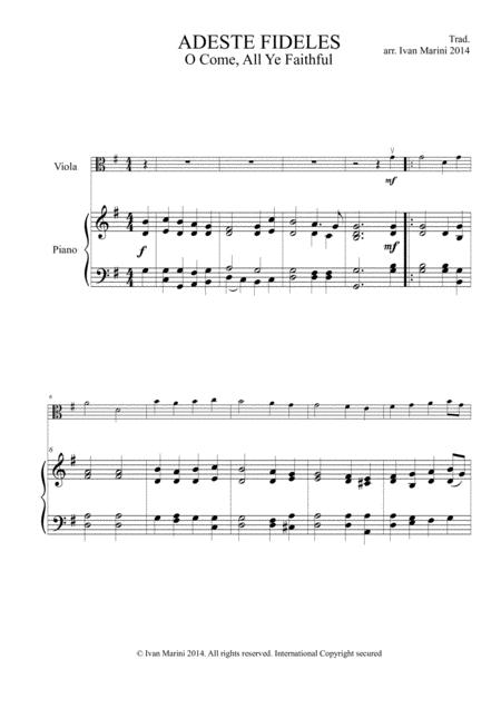 Adeste Fideles O Come All Ye Faithful For Viola And Piano Sheet Music