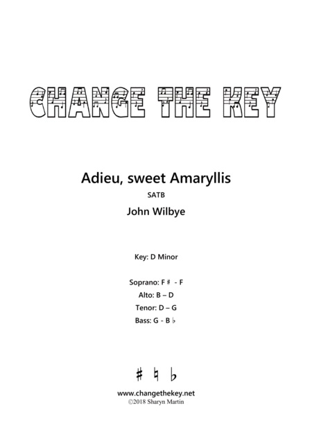 Adieu Sweet Amaryllis D Minor Sheet Music