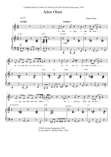 Adon Olam Cohen Sheet Music