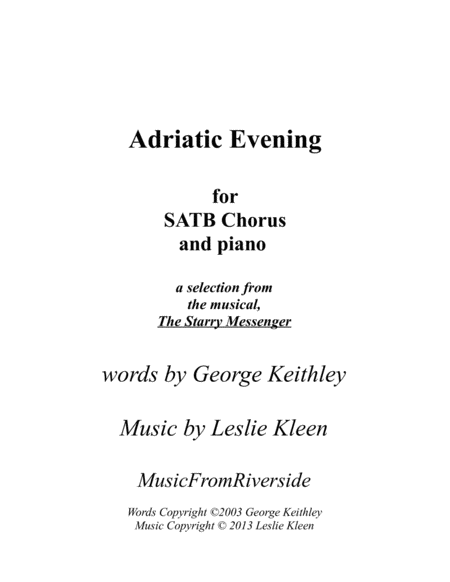 Adriatic Evening For Satb And Piano Sheet Music