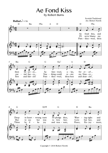 Ae Fond Kiss Traditional Scottish Song Sheet Music