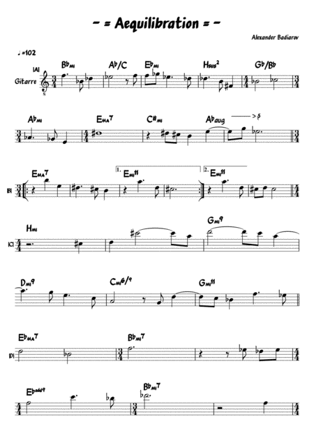 Aequilibration Guitar Lead Sheet Sheet Music