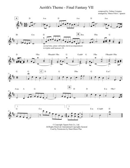 Aerith Theme Final Fantasy Vii Sheet Music